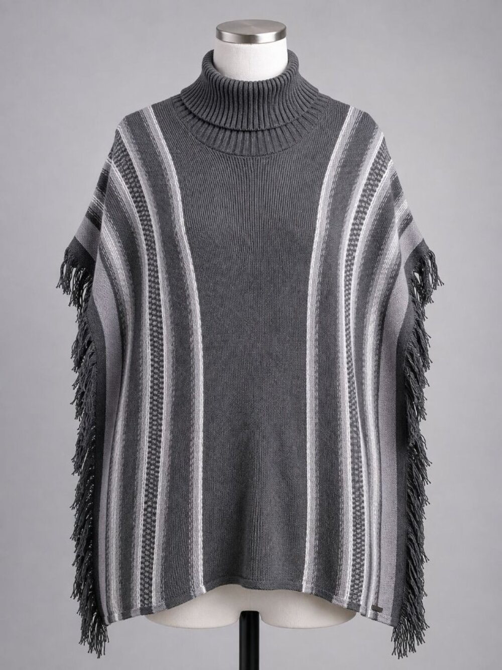 Eddie Bauer Tribal Hippie Poncho Sweater XL 2XL Gray Wool Blend Fringed Western
